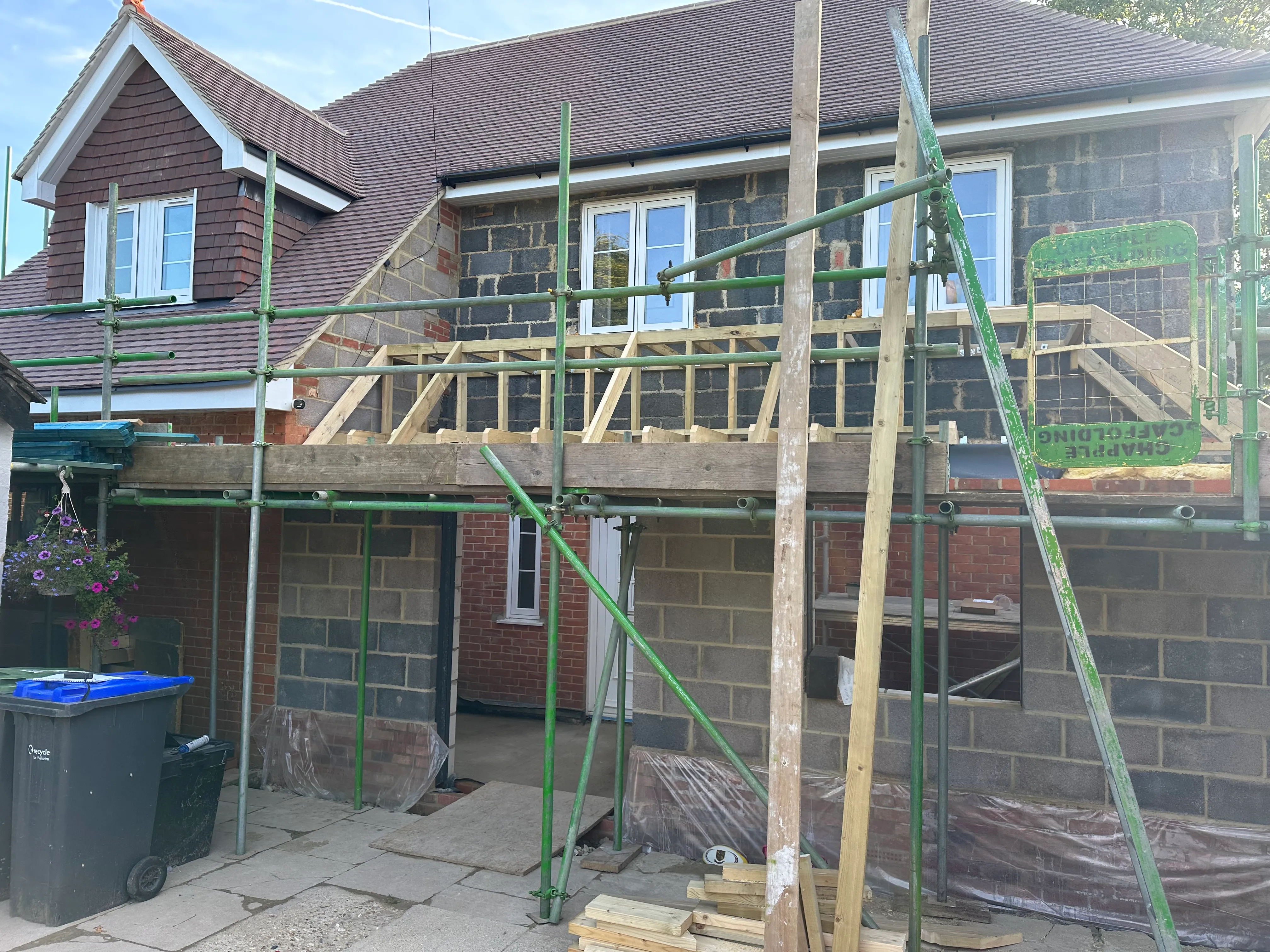 scaffolding in front of house