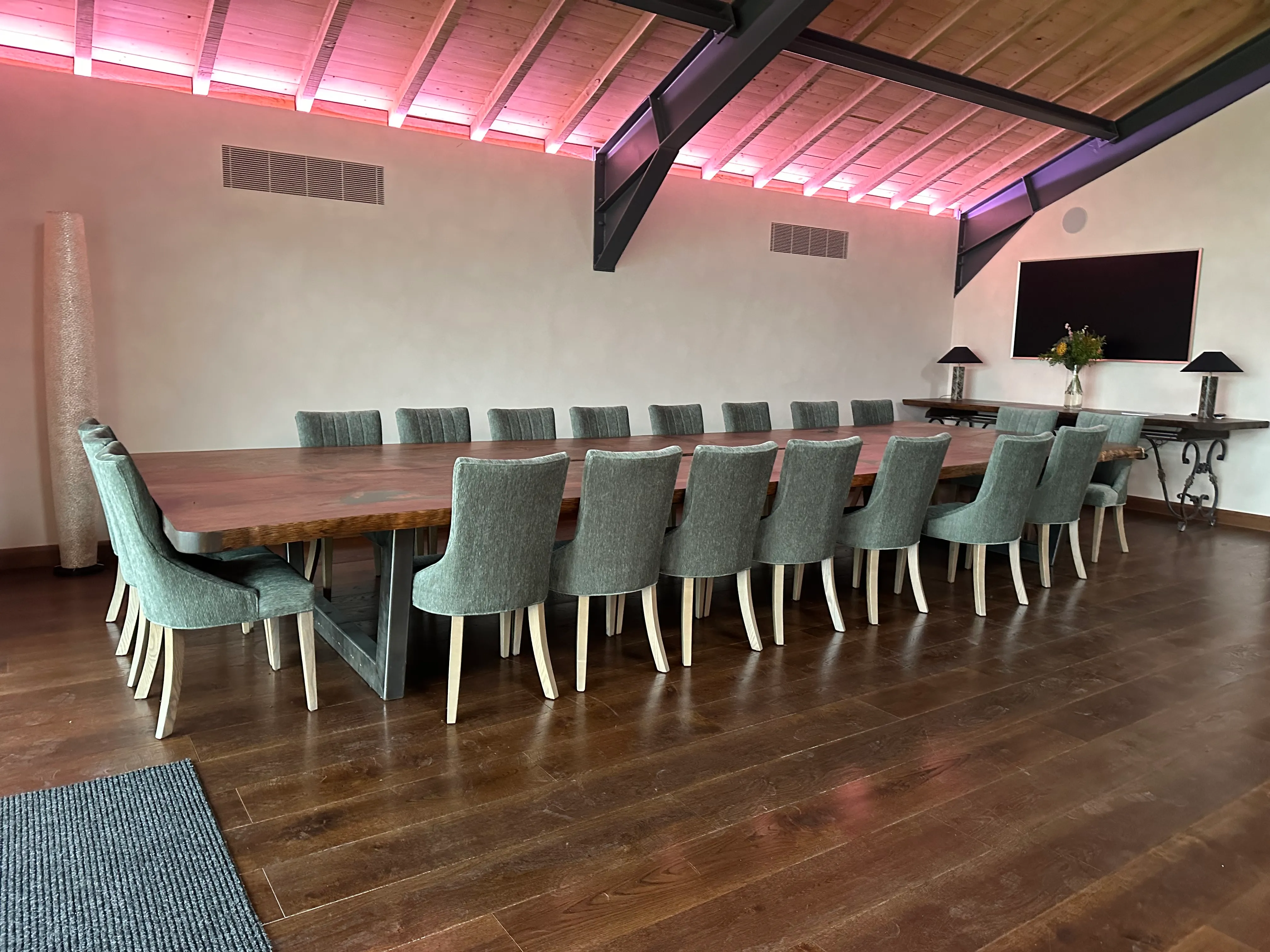 wood table with grey chairs
